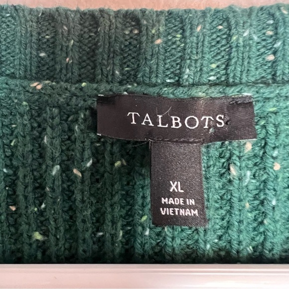 Talbots Button Up Cardigan Green Ruffle Sleeve Cable Knit Sz XL Country grandma - Picture 8 of 11